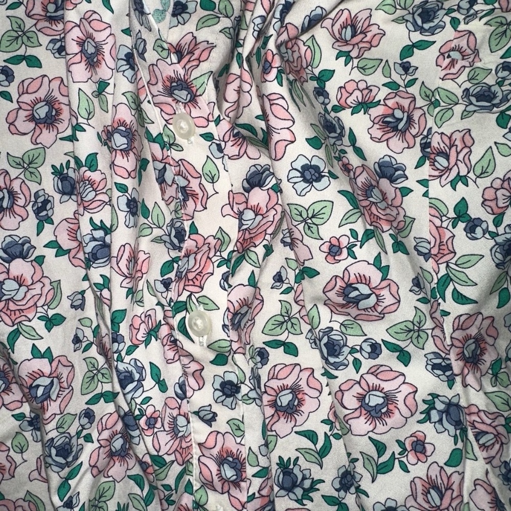 J Crew Factory Printed puff-sleeve ruffle-collar top Ivroy Rose Water 3X Plus - Picture 7 of 9